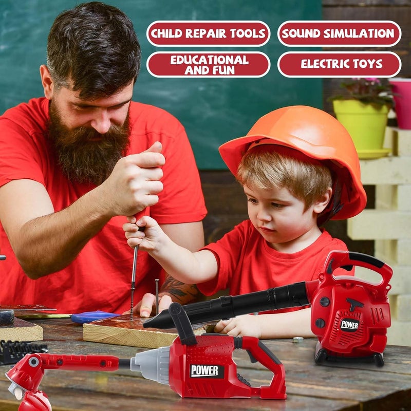 Arrowbash 3 Pcs Toy Gardening Tool Set for Kids Toy Leaf Blower Weed Trimmer Push Lawn Mower Pretend Play Set with Lights and Sounds Christmas Birthday Gifts for Boys Girls - Image 5